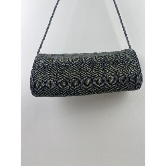 INGE CHRISTPHER Beaded Shoulder Bag Clutch Gray Silver Black Eveningwear Formal - Picture 6 of 8